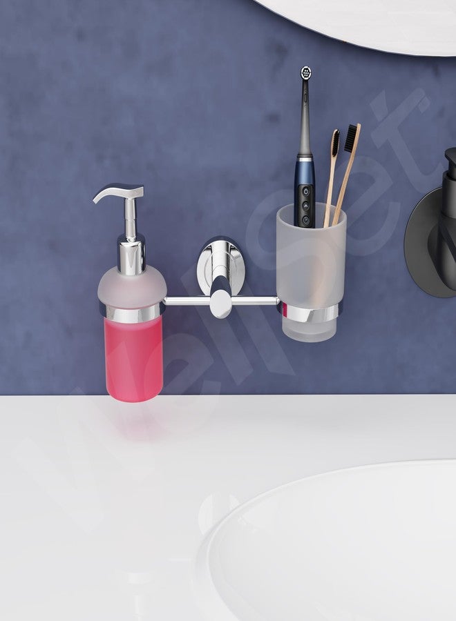 Well Set Modern Bathroom Accessory Set, Wall-Mounted Soap Dispenser and Toothbrush Holder, Chrome Finish - Image 3
